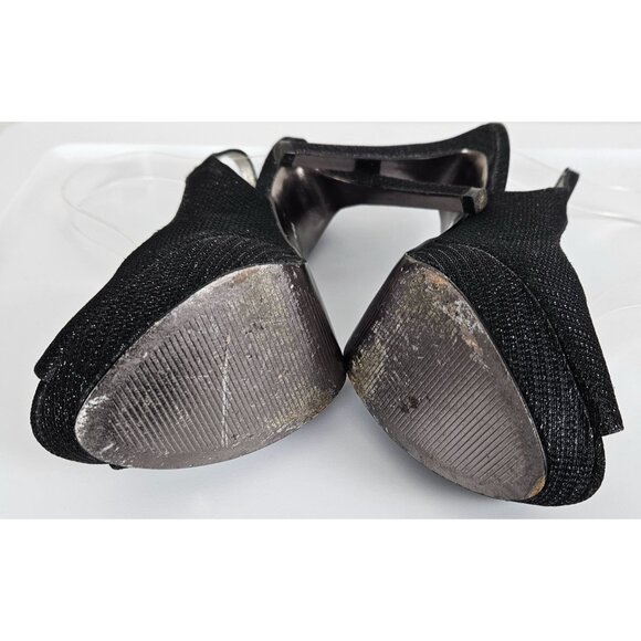 Adrianna Papell Womens Size 7 Black Glitter Peep Toe Slingback High Heels 4.5" - Picture 8 of 16